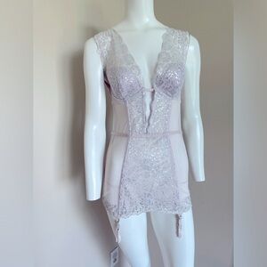 Victoria's Secret Mesh Metallic Lace Garters Dream Angels Corset Light Pink 34B